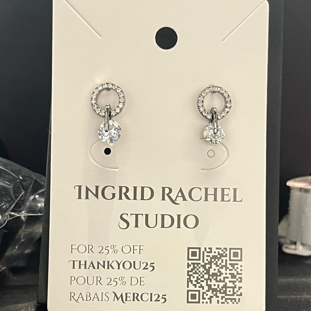 Gunmetal Cubic Zirconia Circle with Drop Earrings